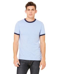 Bella+Canvas 3055C - Men’s Jersey Short-Sleeve Ringer T-Shirt Heather Blue/Navy