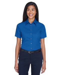 Harriton M500SW - Ladies Easy Blend Short-Sleeve Twill Shirt with Stain-Release French Blue