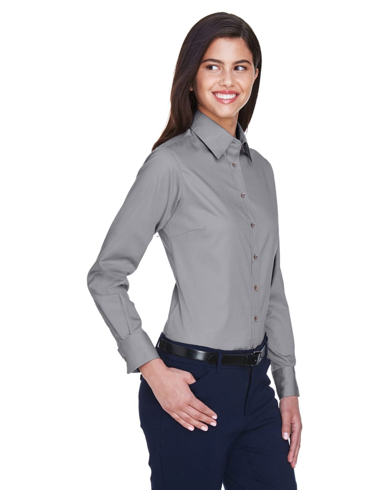 Harriton M500W - Ladies Easy Blend Long-Sleeve Twill Shirt with Stain-Release