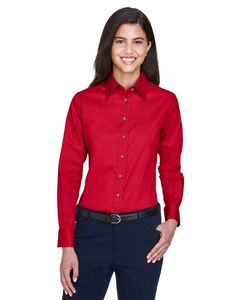 Harriton M500W - Ladies Easy Blend Long-Sleeve Twill Shirt with Stain-Release Red