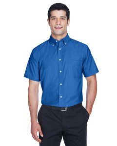 Harriton M600S - Men's Short-Sleeve Oxford with Stain-Release French Blue