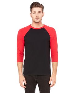 Bella+Canvas 3200 - Unisex 3/4-Sleeve Baseball T-Shirt Black/Red