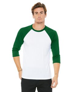 Bella+Canvas 3200 - Unisex 3/4-Sleeve Baseball T-Shirt White/Kelly