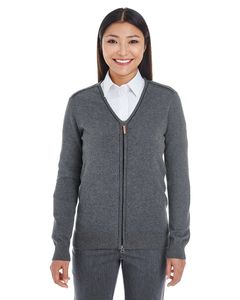 Devon & Jones DG478W - Ladies Manchester Fully-Fashioned Full-Zip Sweater Dark Grey Heather/Black 