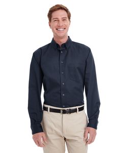 Harriton M581T - Men's Tall Foundation 100% Cotton Long Sleeve Twill Shirt with Teflon Dark Navy