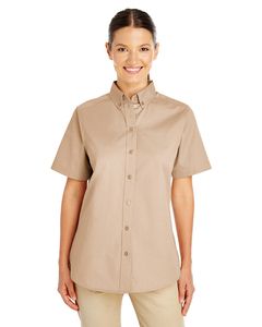 Harriton M582W - Ladies Foundation 100% Cotton Short Sleeve Twill Shirt Teflon Khaki