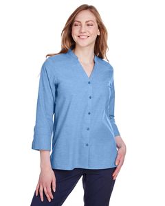 Devon & Jones DG562W - Ladies Crown Collection Stretch Pinpoint Chambray 3/4 Sleeve Blouse French Blue